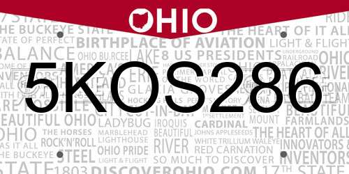 5KOS286 Ohio License Plate
