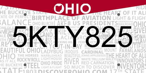 5KTY825 Ohio License Plate