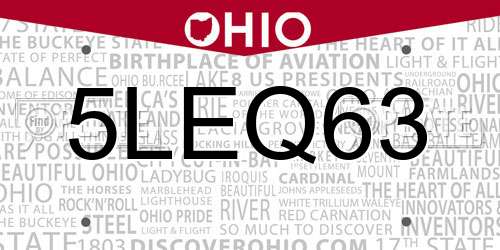 5LEQ63 Ohio License Plate
