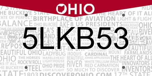 5LKB53 Ohio License Plate
