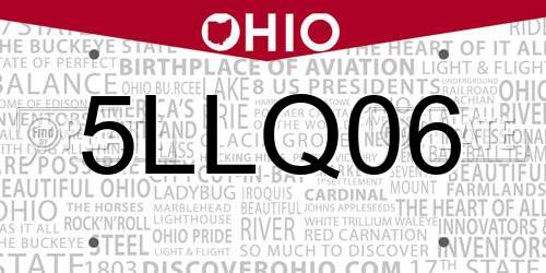 5LLQ06 Ohio License Plate
