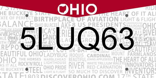 5LUQ63 Ohio License Plate