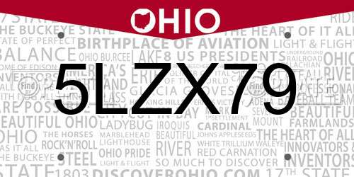 5LZX79 Ohio License Plate
