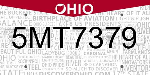 5MT7379 Ohio License Plate