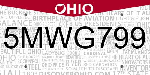 5MWG799 Ohio License Plate