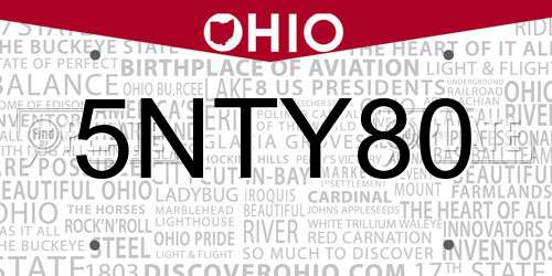 5NTY80 Ohio License Plate