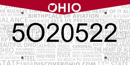 5O20522 Ohio License Plate