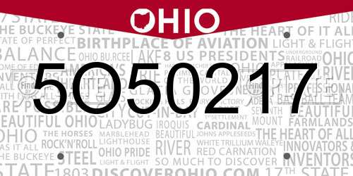 5O50217 Ohio License Plate