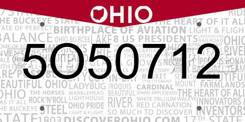 5O50712 Ohio License Plate