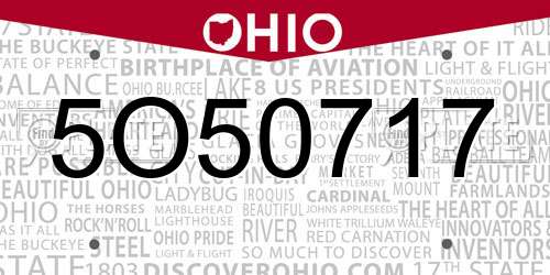 5O50717 Ohio License Plate