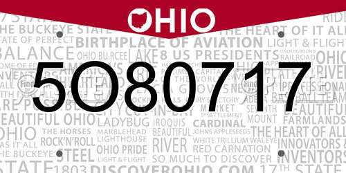5O80717 Ohio License Plate