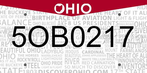 5OB0217 Ohio License Plate