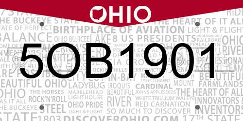 5OB1901 Ohio License Plate