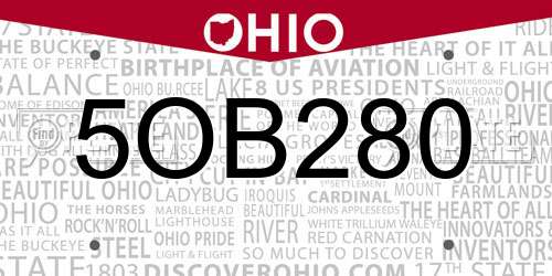 5OB280 Ohio License Plate