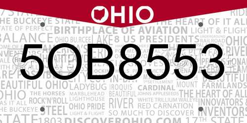 5OB8553 Ohio License Plate