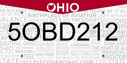 5OBD212 Ohio License Plate