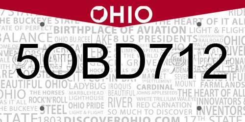 5OBD712 Ohio License Plate