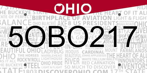 5OBO217 Ohio License Plate