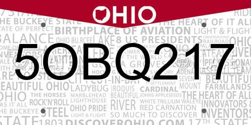 5OBQ217 Ohio License Plate