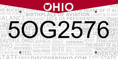 5OG2576 Ohio License Plate