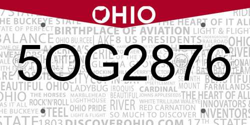 5OG2876 Ohio License Plate