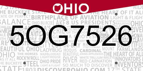 5OG7526 Ohio License Plate