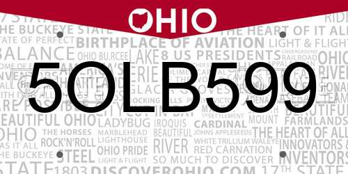 5OLB599 Ohio License Plate