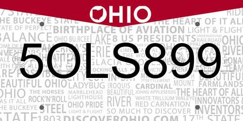 5OLS899 Ohio License Plate
