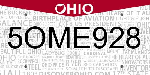 5OME928 Ohio License Plate