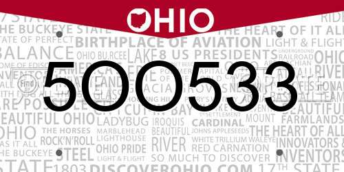 5OO533 Ohio License Plate