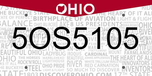 5OS5105 Ohio License Plate