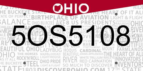 5OS5108 Ohio License Plate