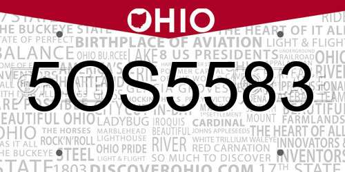 5OS5583 Ohio License Plate