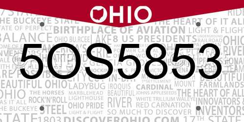 5OS5853 Ohio License Plate