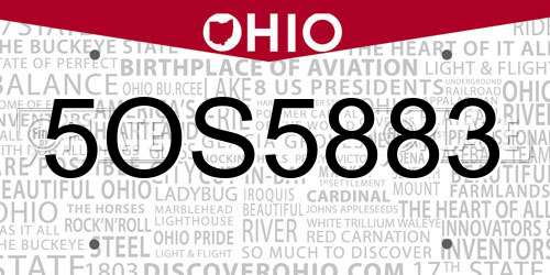 5OS5883 Ohio License Plate