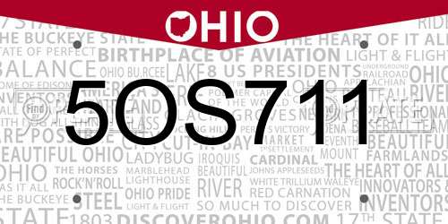 5OS711 Ohio License Plate