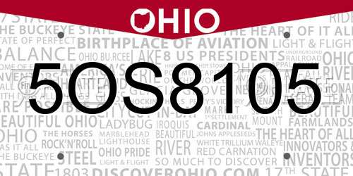 5OS8105 Ohio License Plate