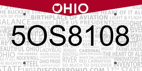 5OS8108 Ohio License Plate
