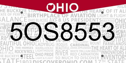 5OS8553 Ohio License Plate