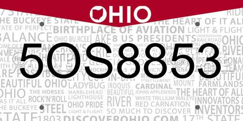 5OS8853 Ohio License Plate