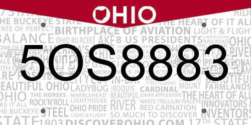 5OS8883 Ohio License Plate