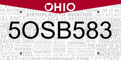 5OSB583 Ohio License Plate
