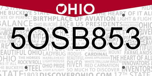 5OSB853 Ohio License Plate