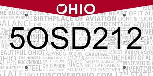 5OSD212 Ohio License Plate