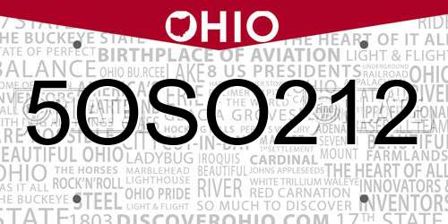 5OSO212 Ohio License Plate