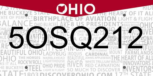 5OSQ212 Ohio License Plate