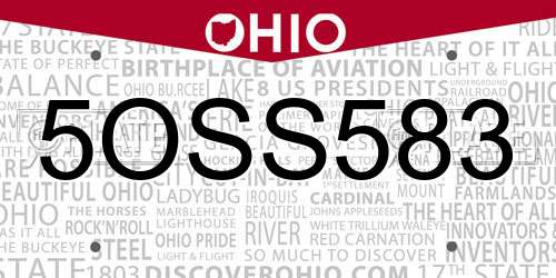 5OSS583 Ohio License Plate