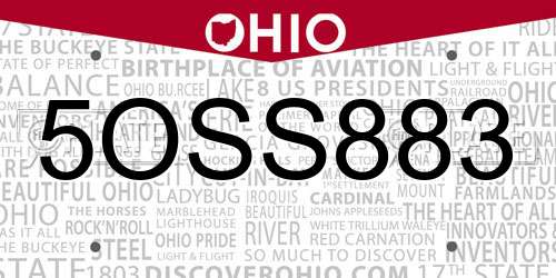 5OSS883 Ohio License Plate
