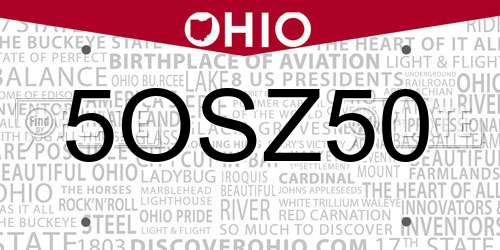 5OSZ50 Ohio License Plate