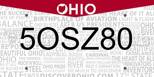 5OSZ80 Ohio License Plate